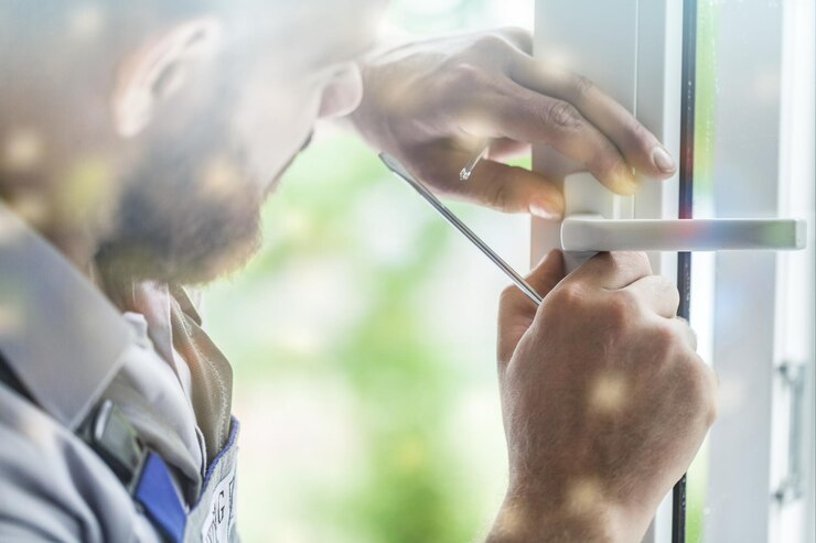 A man employs pliers to open a window, highlighting the work of All in 1 Locksmith in window lock installation and repair.